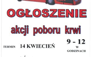 Informacja o akcji poboru krwi.