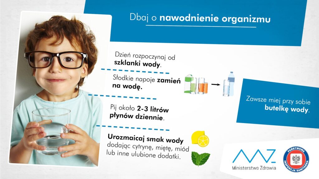Plakat z informacją Dbaj o nawadnianie organizmu