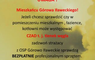 Informacja o bezpłatnych sprawdzeniu pod kątem wydobywania się czadu.