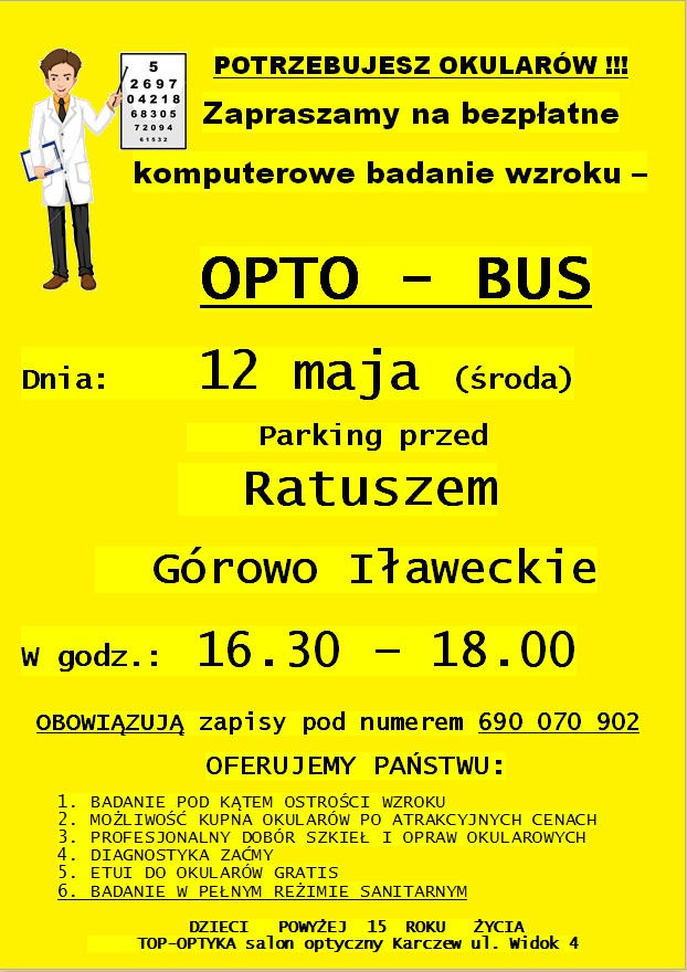 Informacja - zaproszenie na bezpłatne komputerowe badanie wzroku